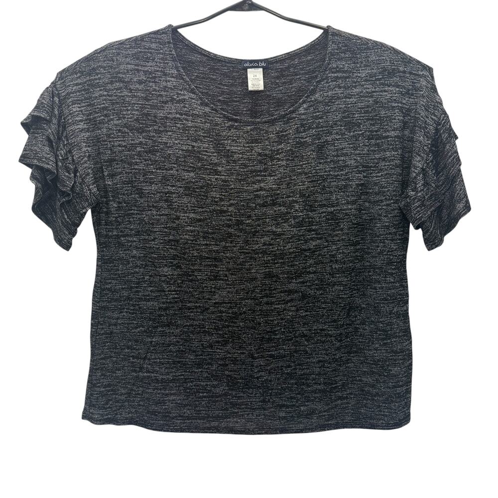 Olivia Blu Black White Design Rayon Blend Short Sleeve Top Womens 2X Shirt